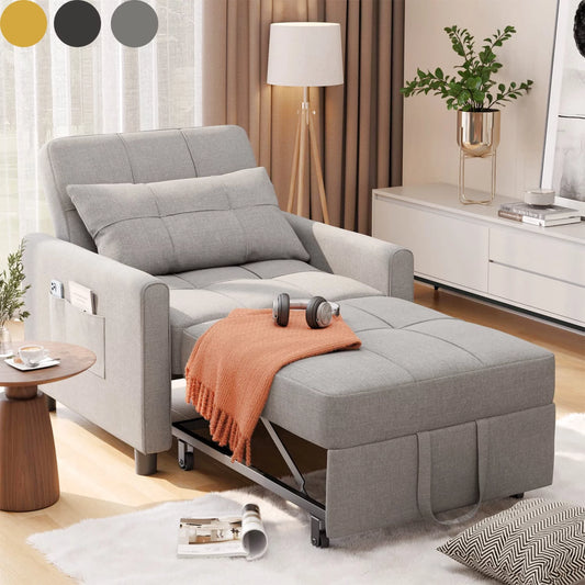 Chair Bed, Lofka Single Recliner Convertible Sofa Bed, 400lbs, Yellow