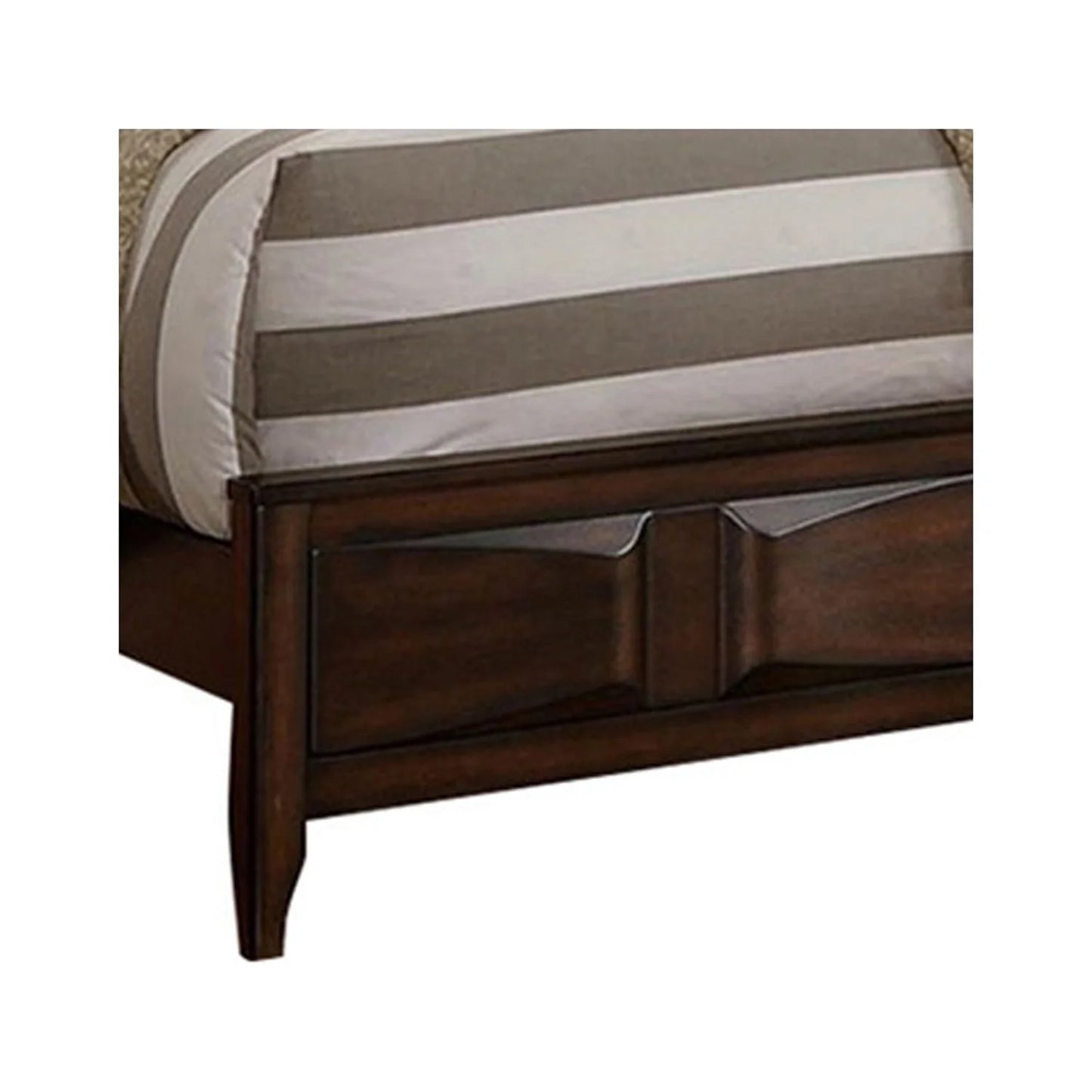 BenJara Crisp And Fine Lined Wooden C.King Bed With 3D Design on Front Board, Oak-Color:Oak Brown