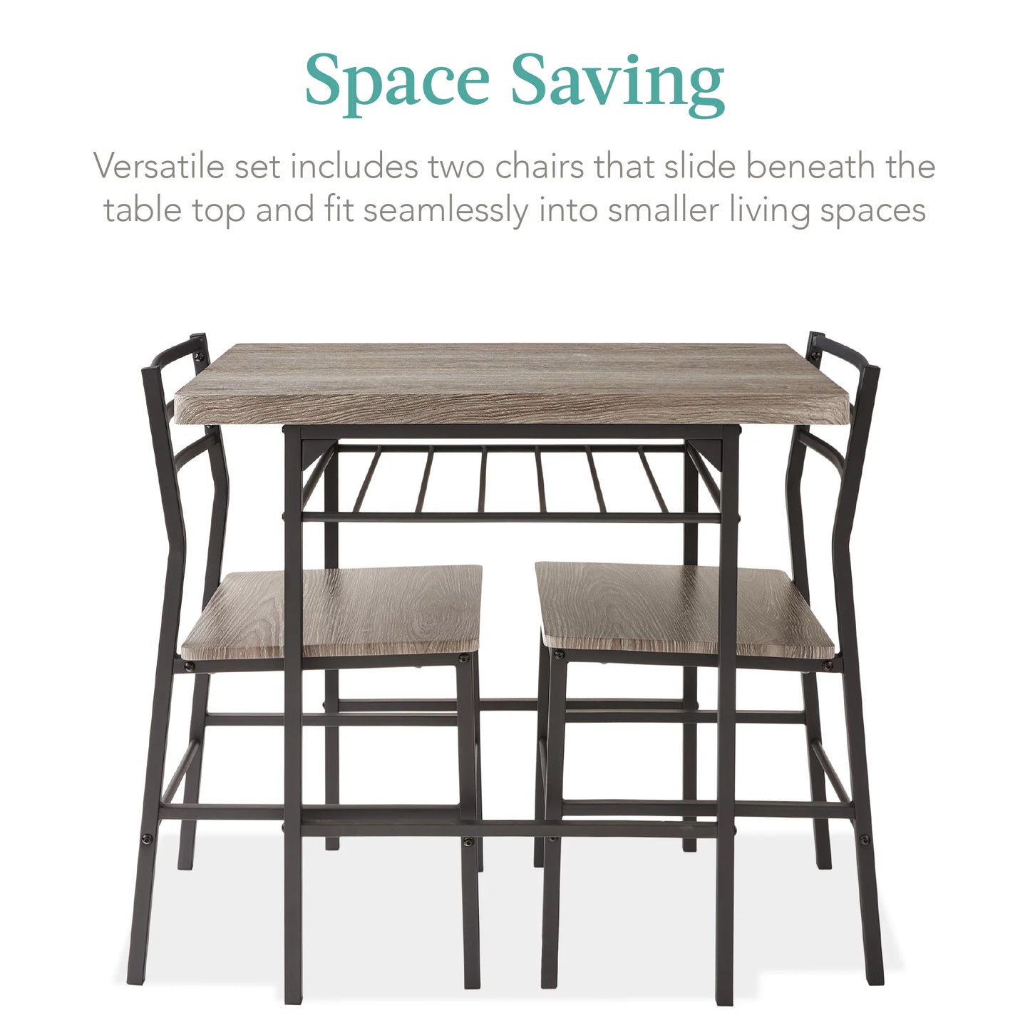 Best Choice Products 3-Piece Modern Dining Set, Square Table & Chairs Set w/ Steel Frame, Built-In Storage Rack - Brown