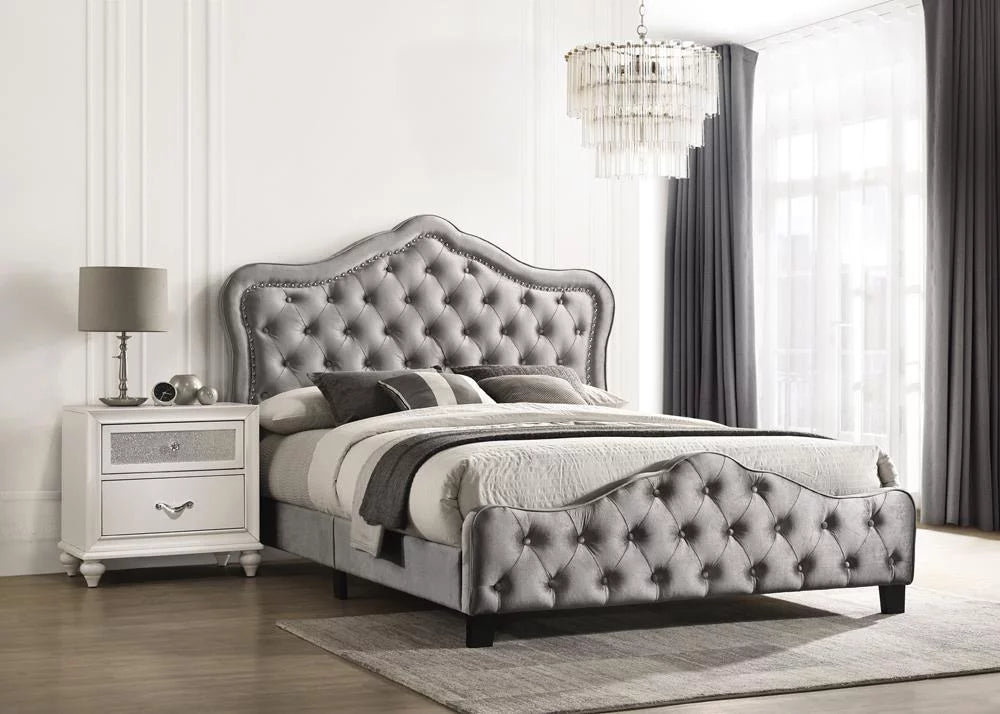 Bella Eastern King Upholstered Tufted Panel Bed Grey