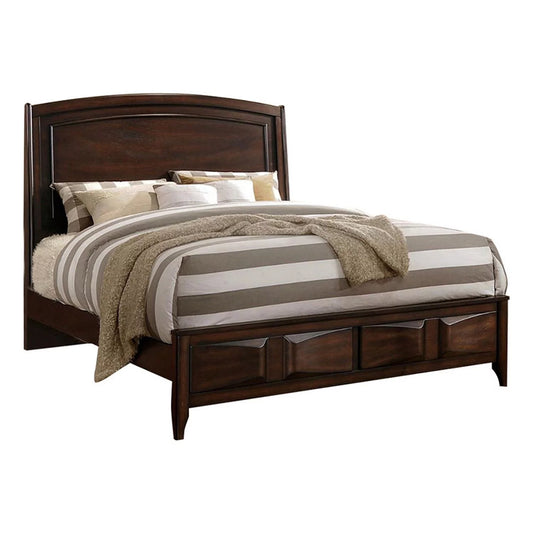 BenJara Crisp And Fine Lined Wooden C.King Bed With 3D Design on Front Board, Oak-Color:Oak Brown
