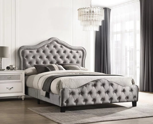 Bella Eastern King Upholstered Tufted Panel Bed Grey