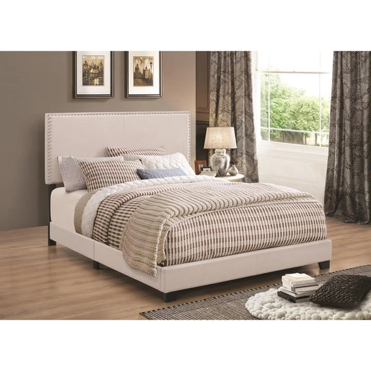 Boyd Full Upholstered Bed with Nailhead Trim Ivory