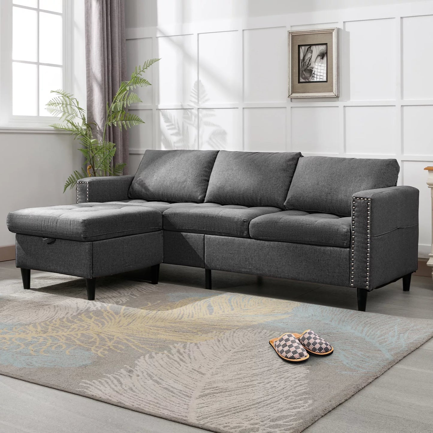 BALUS Sectional Sofa, L Shaped Modular Sectional Sofa with Flexible Storage Ottoman Chaise, Modern Sofa Couches, Living Room Furniture Set, Small Place Couch - Dark Grey
