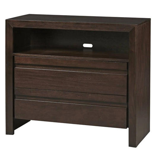 Wooden Media Chest with One Open Shelf and Two Drawers, Dark Brown
