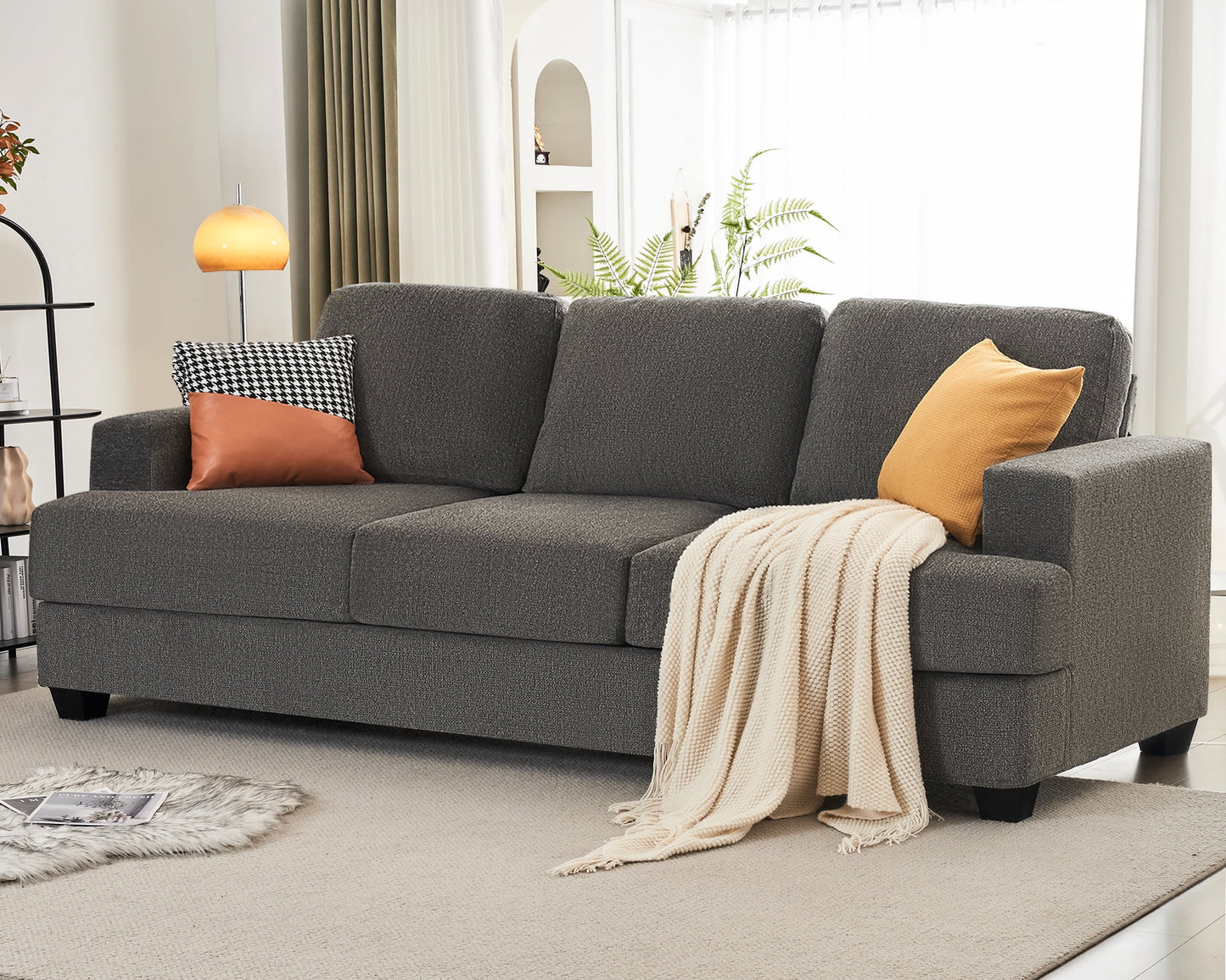 Amerlife 89 inch Sofa, Comfy Couch with Deep Seats, 3 Seater Sofa for Living Room, Grey Chenille